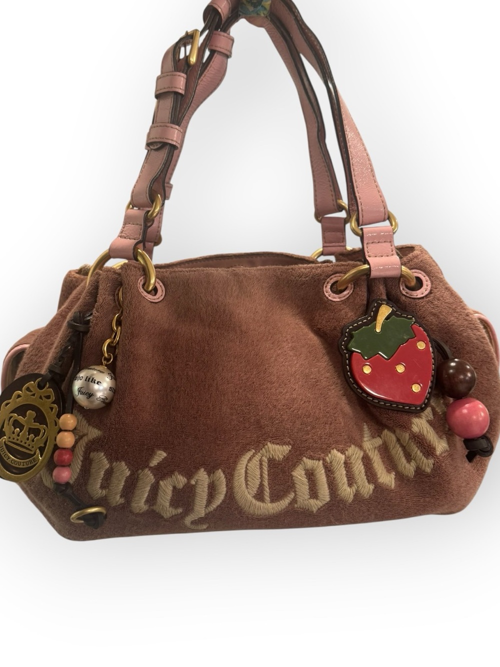 Vintage Juicy Couture Pink Strawberry Fields Hobo Bag + Full Charm Set